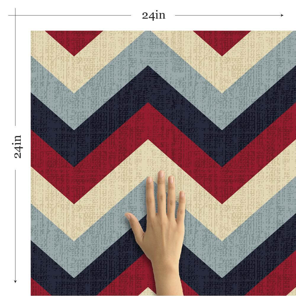 Red and Blue Chevron Geometric Peel and Stick Removable Wallpaper - Self-Adhesive Decorative Wall Covering for Bedroom, Living Room, Nursery & Office - Easy to Apply and Remove Without Damage