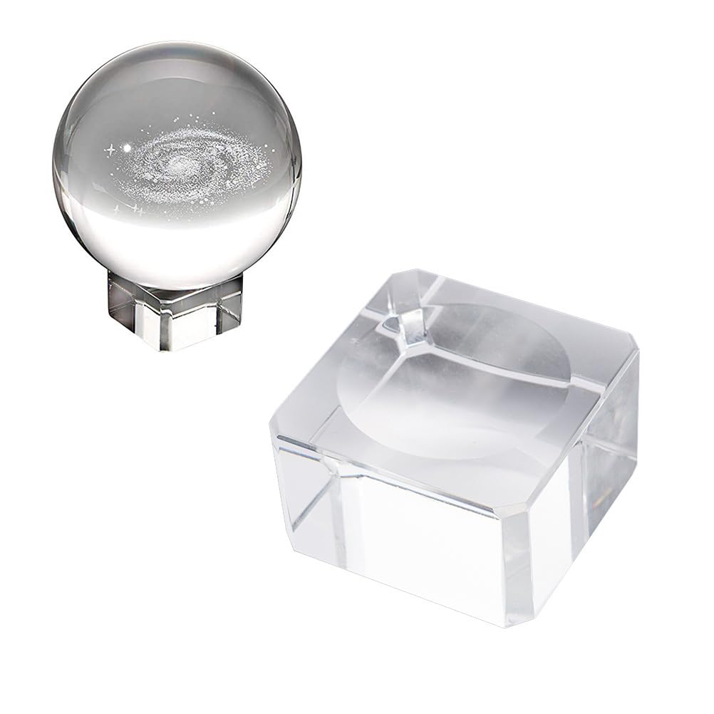 BESPORTBLE 3PCS Clear Crystal Ball Stand - Square Glass Display Base Holder for Crystal Spheres (3cm) - Perfect for Home Decor, Office Desk Display, and Feng Shui Arrangements