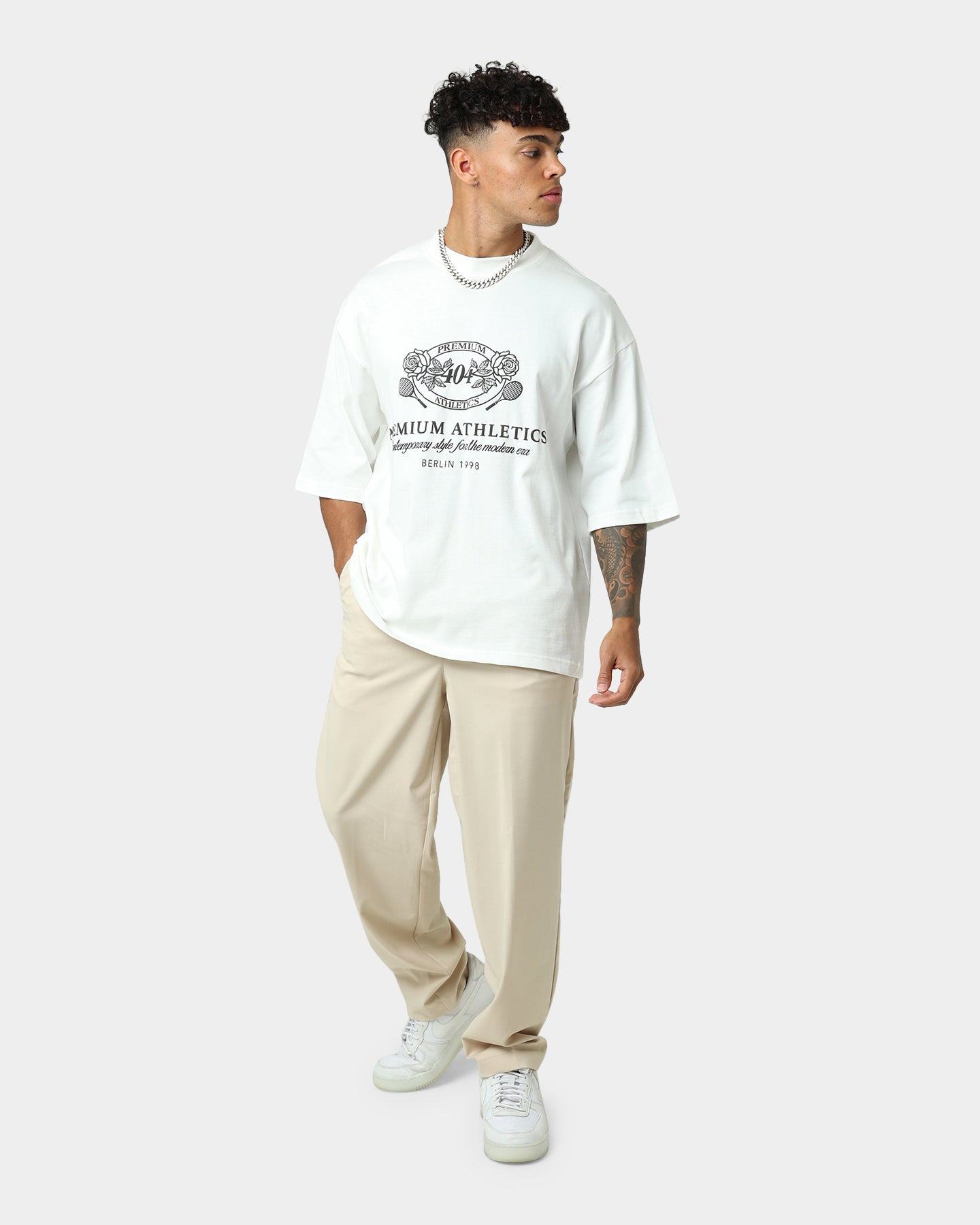 404 Premium Athletics Heritage T-Shirt for Men & Women - Vintage Style Cotton Tee - Off White - Casual Wear, Gym, Workout & Street Fashion