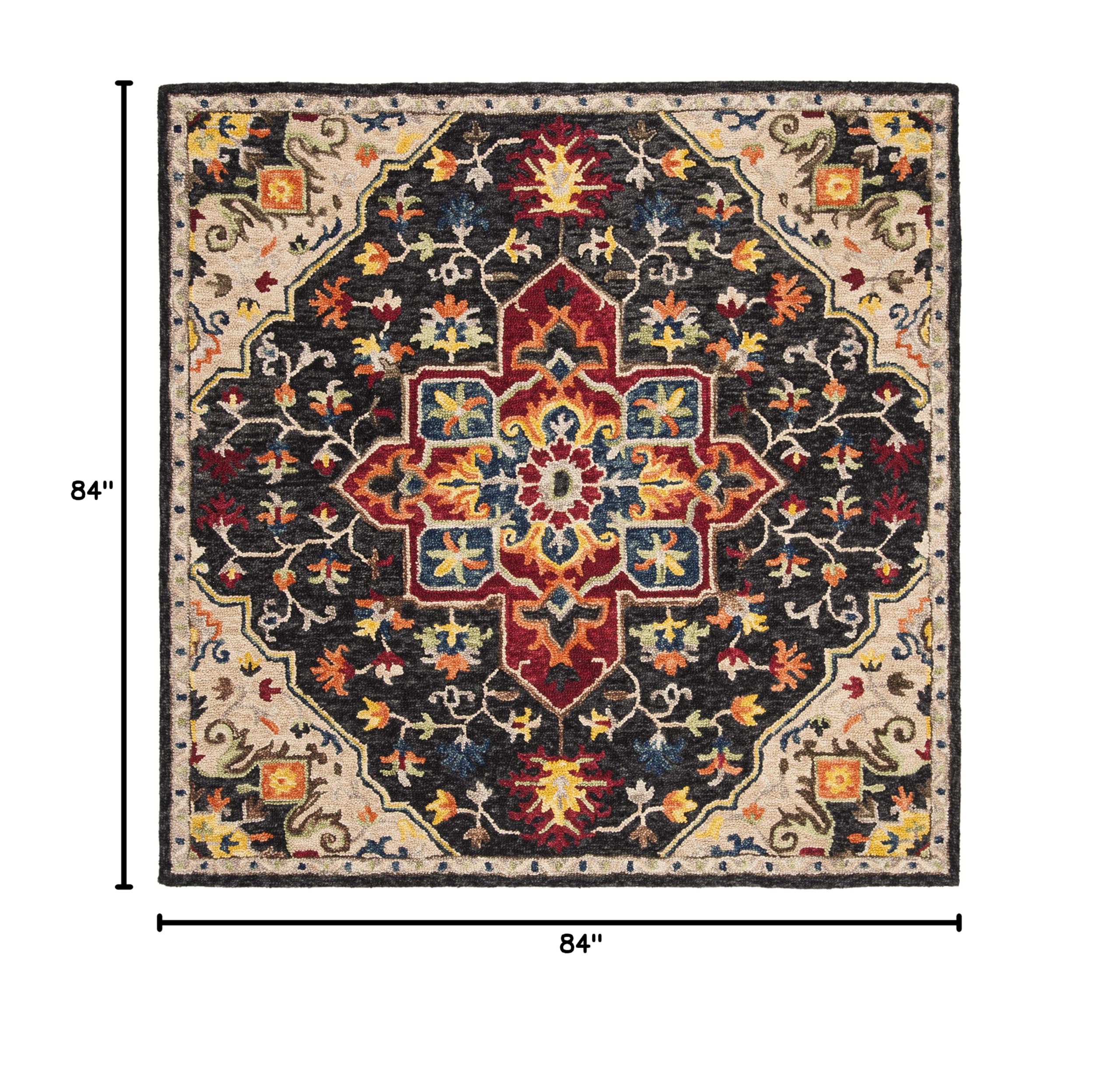 SAFAVIEH Aspen Collection 7' Square Handmade Boho Wool Area Rug - Charcoal & Cream (APN511H) | Perfect for Living Room, Bedroom & Bohemian Home Decor