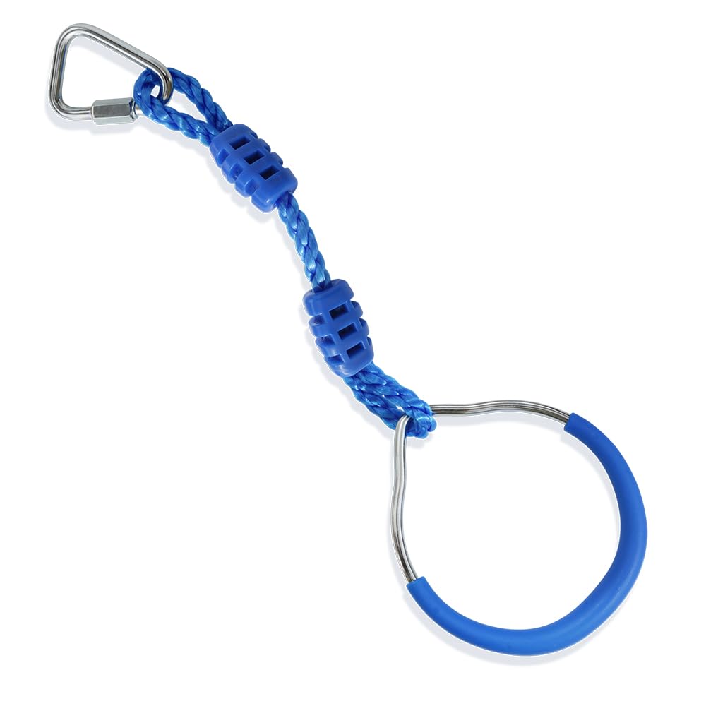 Premium Hanging Gymnastic Rings for Kids - Outdoor Ninja Warrior Obstacle Course Equipment with Carabiner Clips | Perfect for Backyard Playgrounds, Climbing Frames, Garden Swings & Slackline Training | Durable Blue Fitness Rings for Home Exercise & Kids Ninja Training