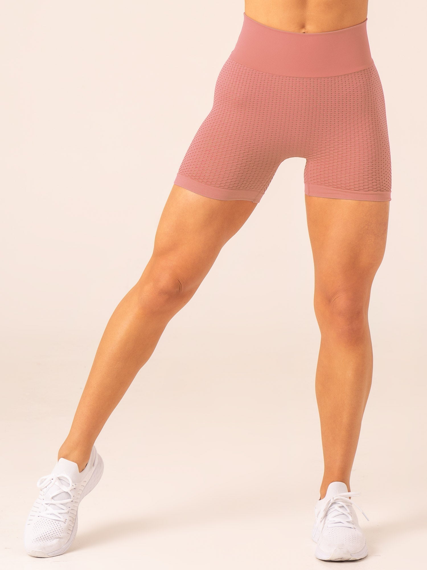 Honeycomb Scrunch Seamless Shorts for Women - Dusty Pink | High Waisted Yoga Shorts for Workout, Lounge & Summer Activities