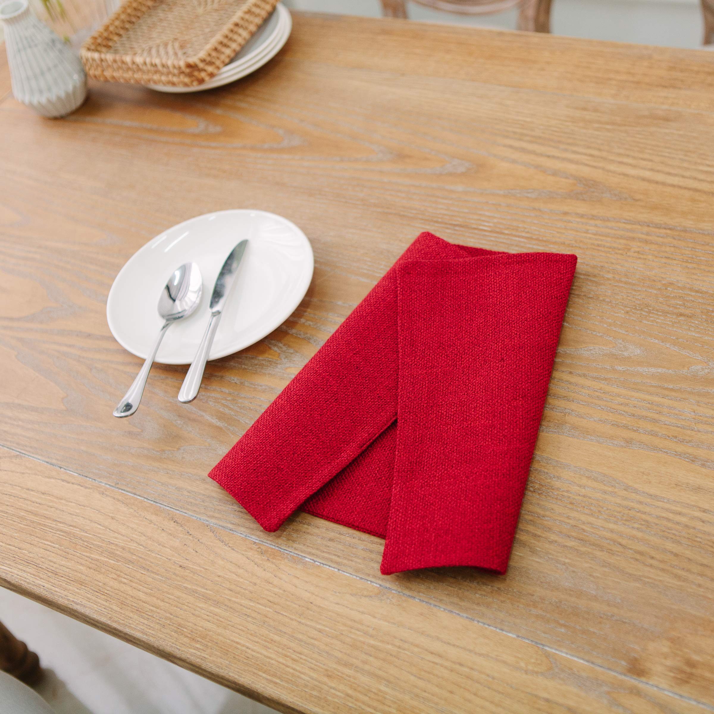 4-Piece Soft Caddice Faux Linen Placemats Set - Heat Resistant Dining Table Mats (12x18 Inches, Burgundy) for Elegant Dinner Parties & Everyday Kitchen Use