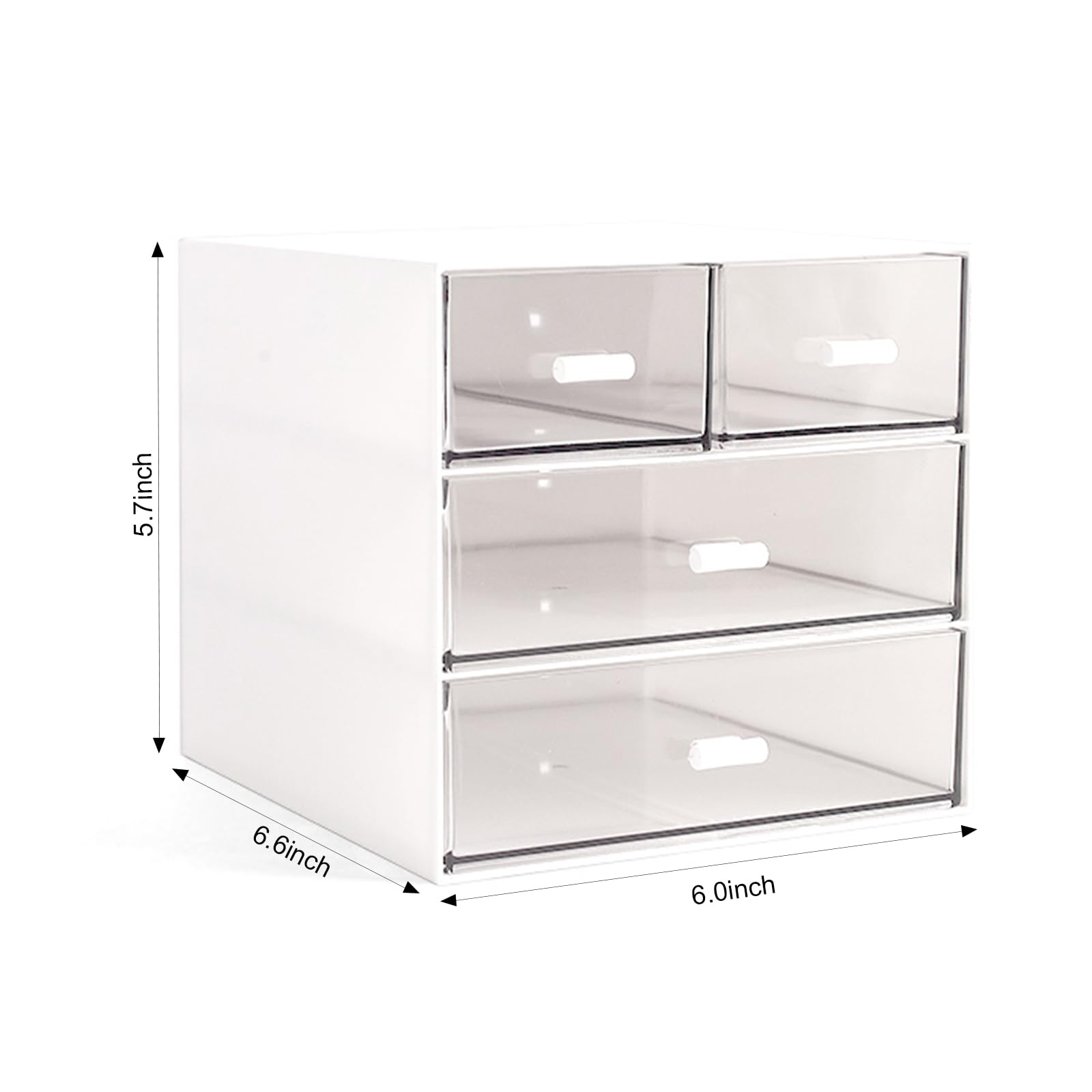 4-Drawer Makeup Organizer & Desk Storage Box - White Cosmetic Vanity Organizer for Bathroom Counter, Dresser, or Office Desk - Perfect for Makeup Brushes, Jewelry, and Small Accessories Storage