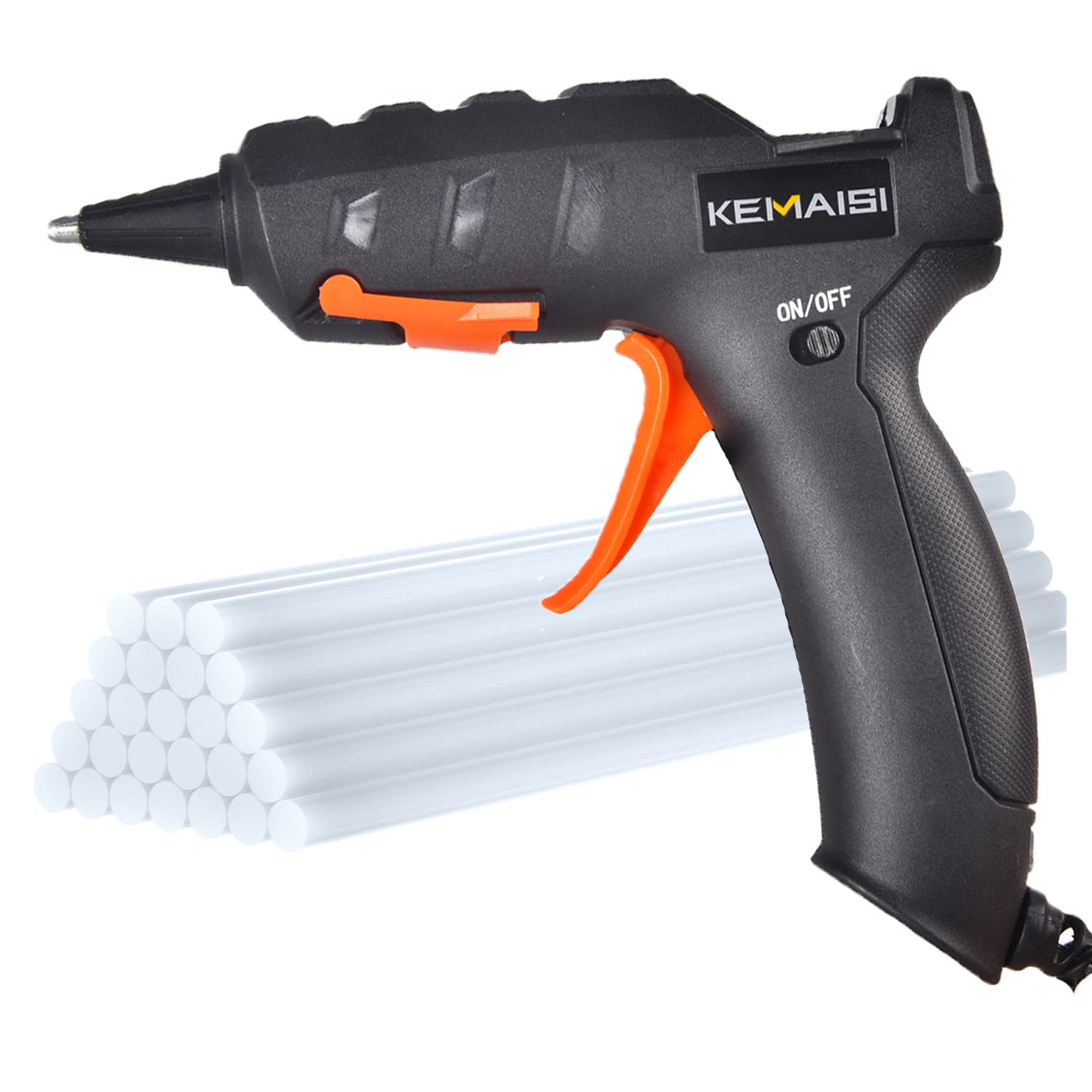 KEMAISI 60W High Temperature Hot Glue Gun Kit with 25 Clear Glue Sticks - No Drip Design, ON/Off Switch, Fine Tip for DIY Crafts, Home Repairs, Industrial Use | Perfect for Scrapbooking, Woodworking, Jewelry Making & Fabric Projects