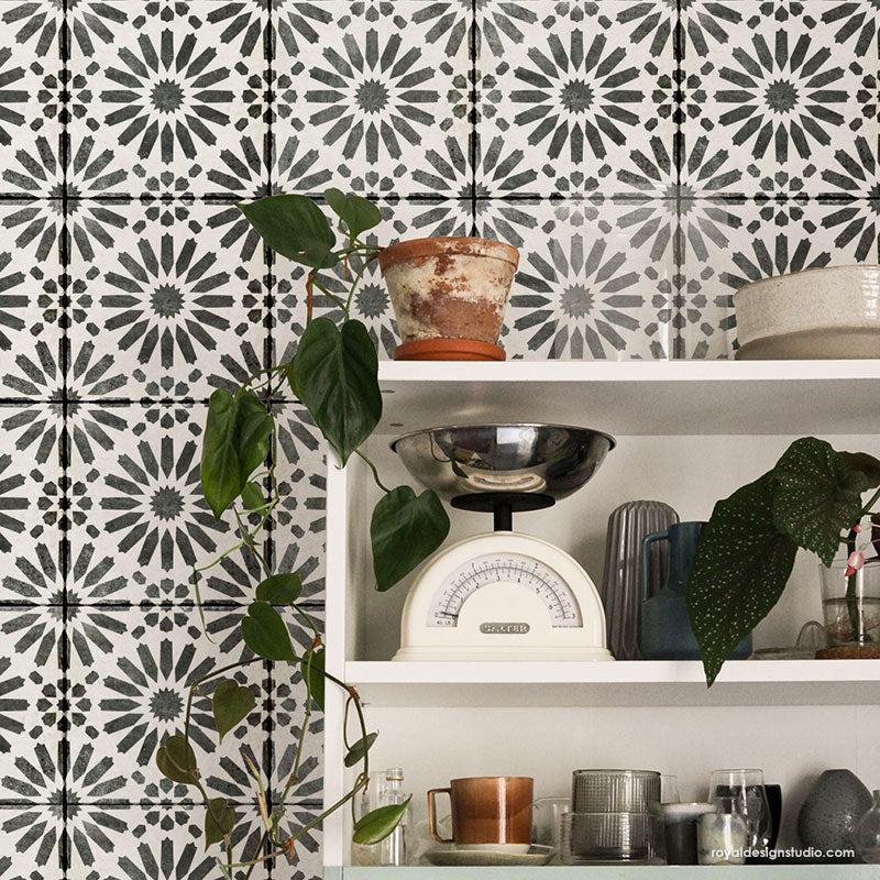 Baraka Tile Stencil - Reusable DIY Floor & Wall Stenciling Kit for Home Decor, Bathroom, Kitchen Backsplash - Perfect for Painting, Mosaic & Geometric Patterns