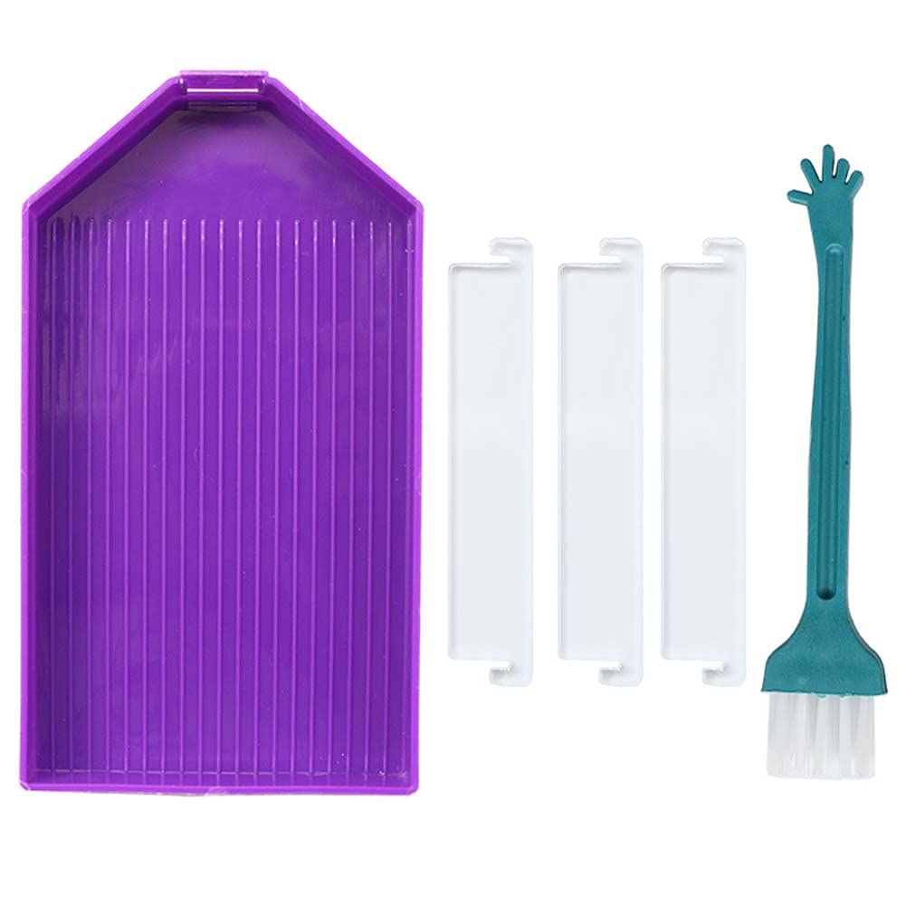 Diamond Painting Tray Set with Divider & Brush - Plastic Bead Sorting Holder for Diamond Art Drills - Purple Craft Organizer for DIY Diamond Painting Projects