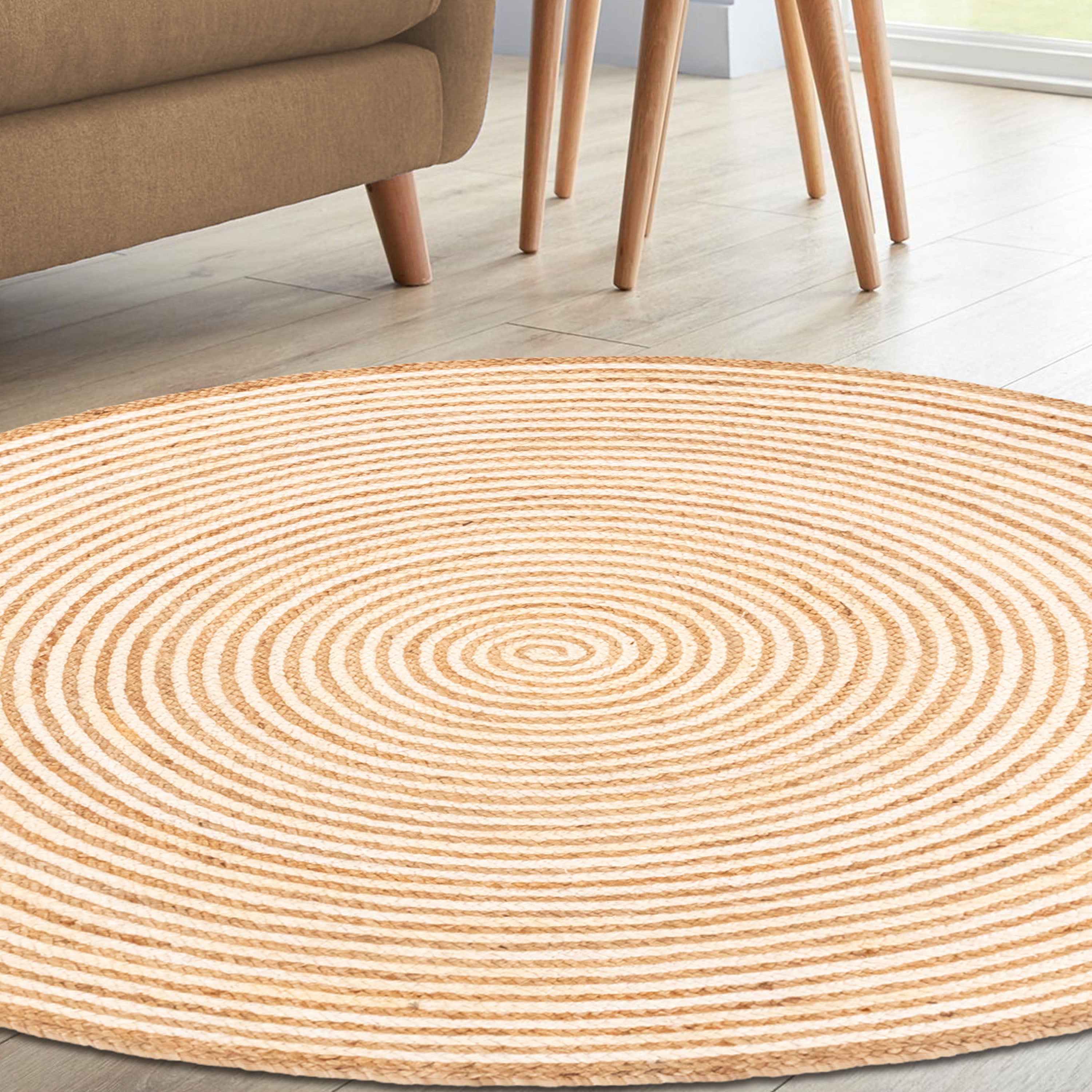 Braided Jute Reversible Handwoven Rug - Natural Fiber Indoor/Outdoor Area Rug for Living Room, Bedroom, Patio & Deck - Eco-Friendly Home Decor