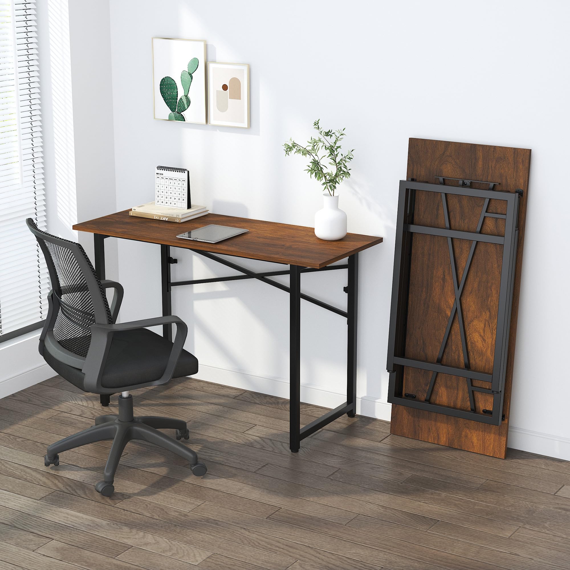 47 Inch Folding Desk - No Assembly Required Computer Desk for Home Office, Gaming & Camping | Portable Writing Table with Mahogany Finish | Perfect for Small Spaces, Dorm Rooms & Outdoor Use