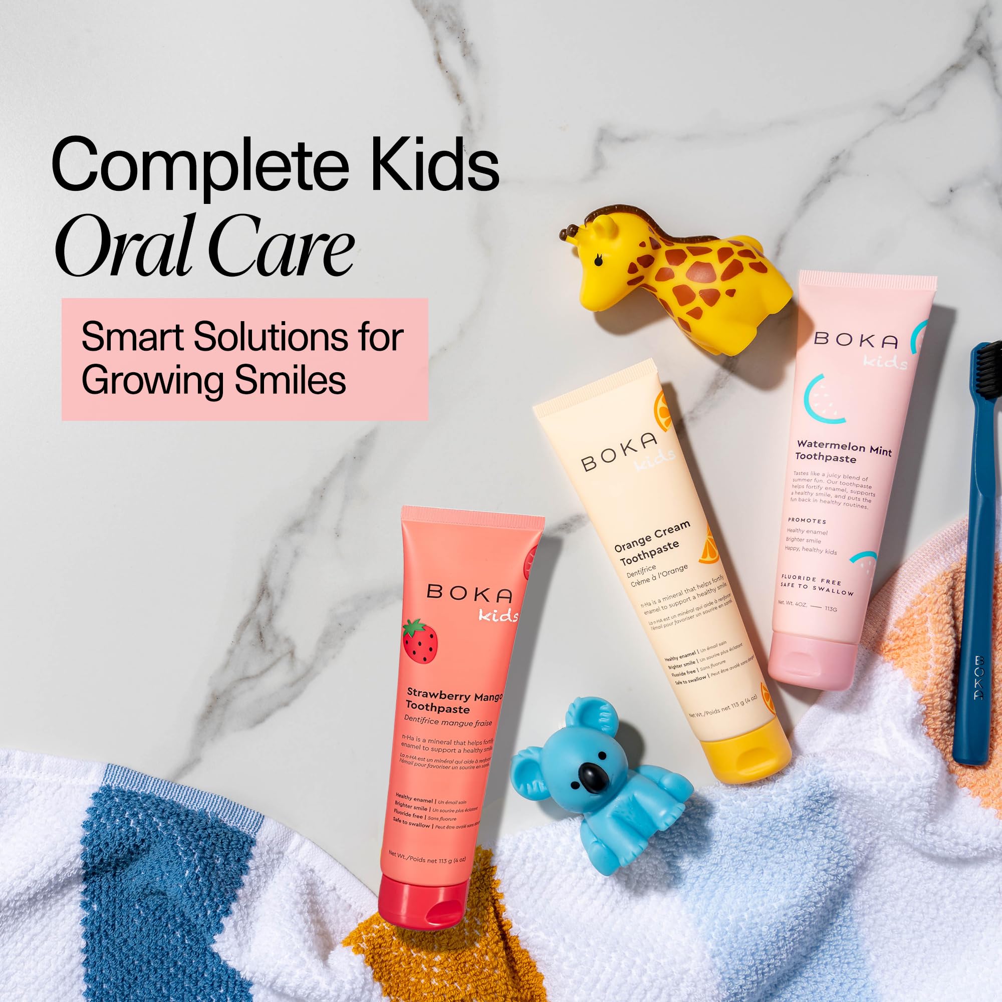 Boka Fluoride-Free Nano Hydroxyapatite Toothpaste for Sensitive Teeth - Remineralizing & Whitening Oral Care for Adults & Kids - Strawberry Mango Flavor, 4oz (US Made) - Perfect for Daily Brushing & Enamel Repair