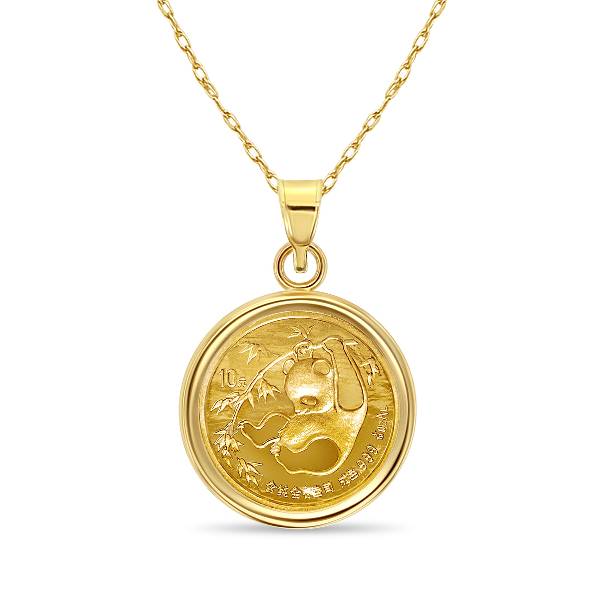 1/10 oz Chinese Panda Gold Coin Bezel Necklace - 14K Yellow Gold Pendant for Women - Perfect Gift for Birthday, Anniversary & Special Occasions