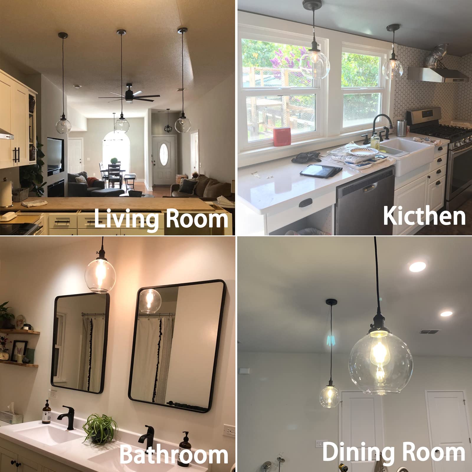Pathson 2-Light Flush Mount Ceiling Fixture with Round Glass Shade & On/Off Switch - Perfect for Bedroom, Kitchen, and Hallway Lighting