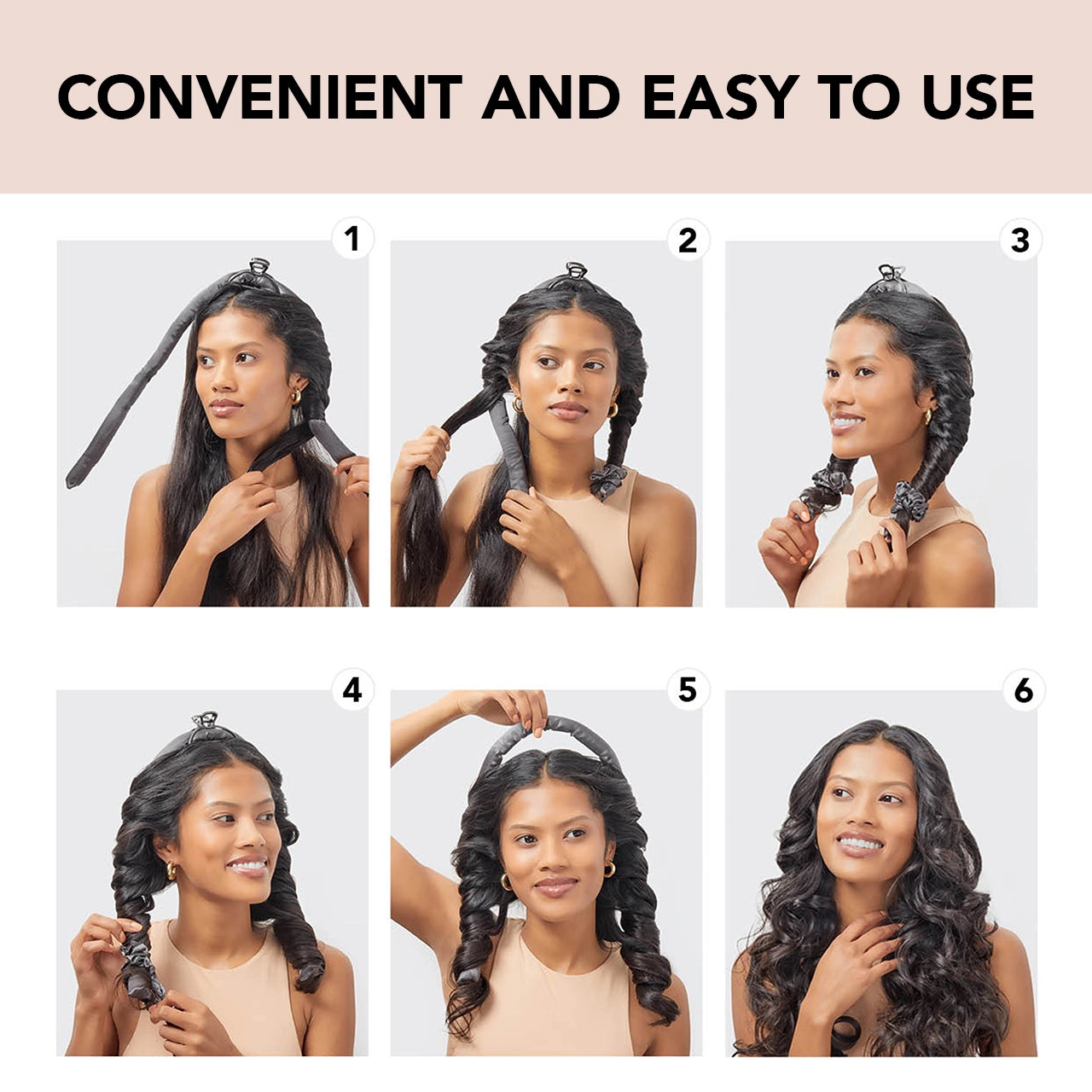 Kitsch Heatless Curling Set - Charcoal Satin Hair Rollers for Overnight Curls | Perfect for Damage-Free Styling, Travel & Special Occasions