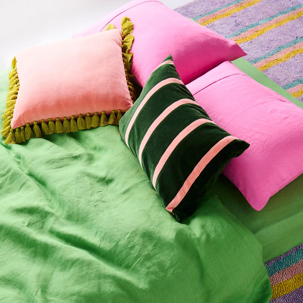 Luxury Citron Rose Velvet Tassel Throw Pillow Cover - Soft Decorative Cushion for Sofa, Bed, Living Room, Nursery & Home Decor