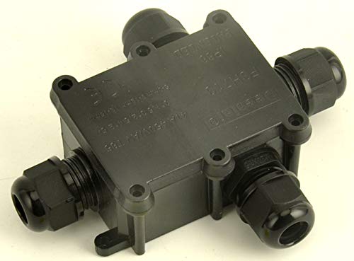 Waterproof Junction Box IP68 - Outdoor Electrical Junction Box with 4 Way M20 Coaxial Cable Connector (4-12mm Wire Range) - Black - Ideal for Outdoor Wiring, Garden Lights, and Marine Applications