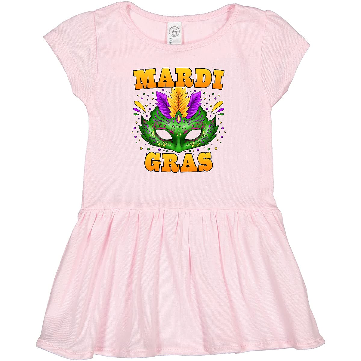 Inktastic Mardi Gras Toddler Dress with Green Masquerade Mask - Festive Costume for Kids Party, Carnival Celebration & Halloween Outfit