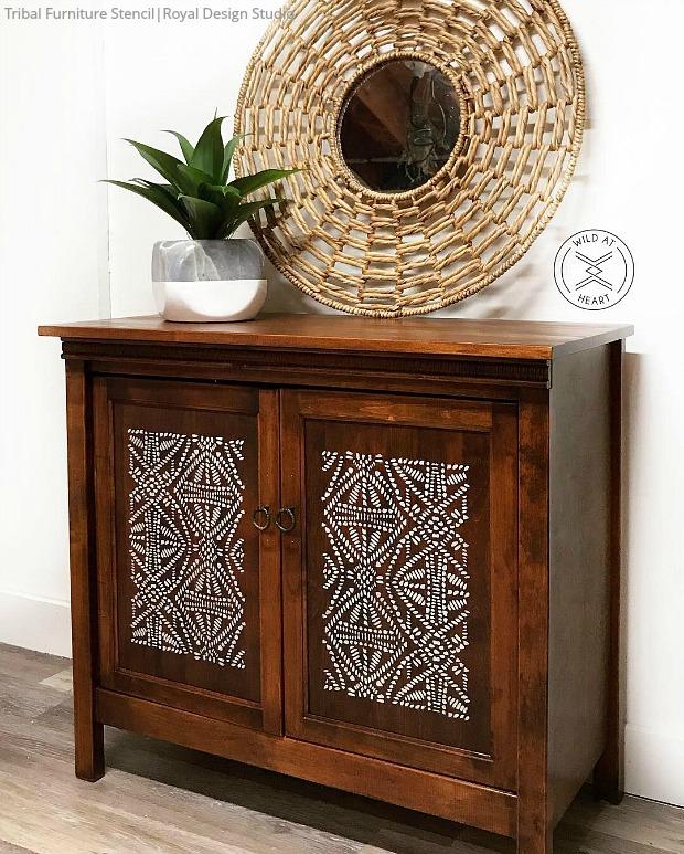 Tribal Batik Furniture Stencil - Handmade Wooden Stencils for DIY Furniture Painting & Home Decor | Perfect for Cabinets, Tables, and Wall Art Projects