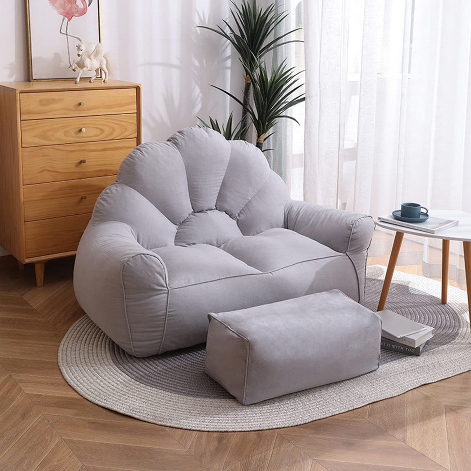 Comfy HWOEK Lazy Sofa Bean Bag Chair with Footstool - Soft Removable Cover, No Filler Included, Perfect for Stuffed Animal Storage (Gray) - Ideal for Living Rooms, Dorms & Kids' Play Areas