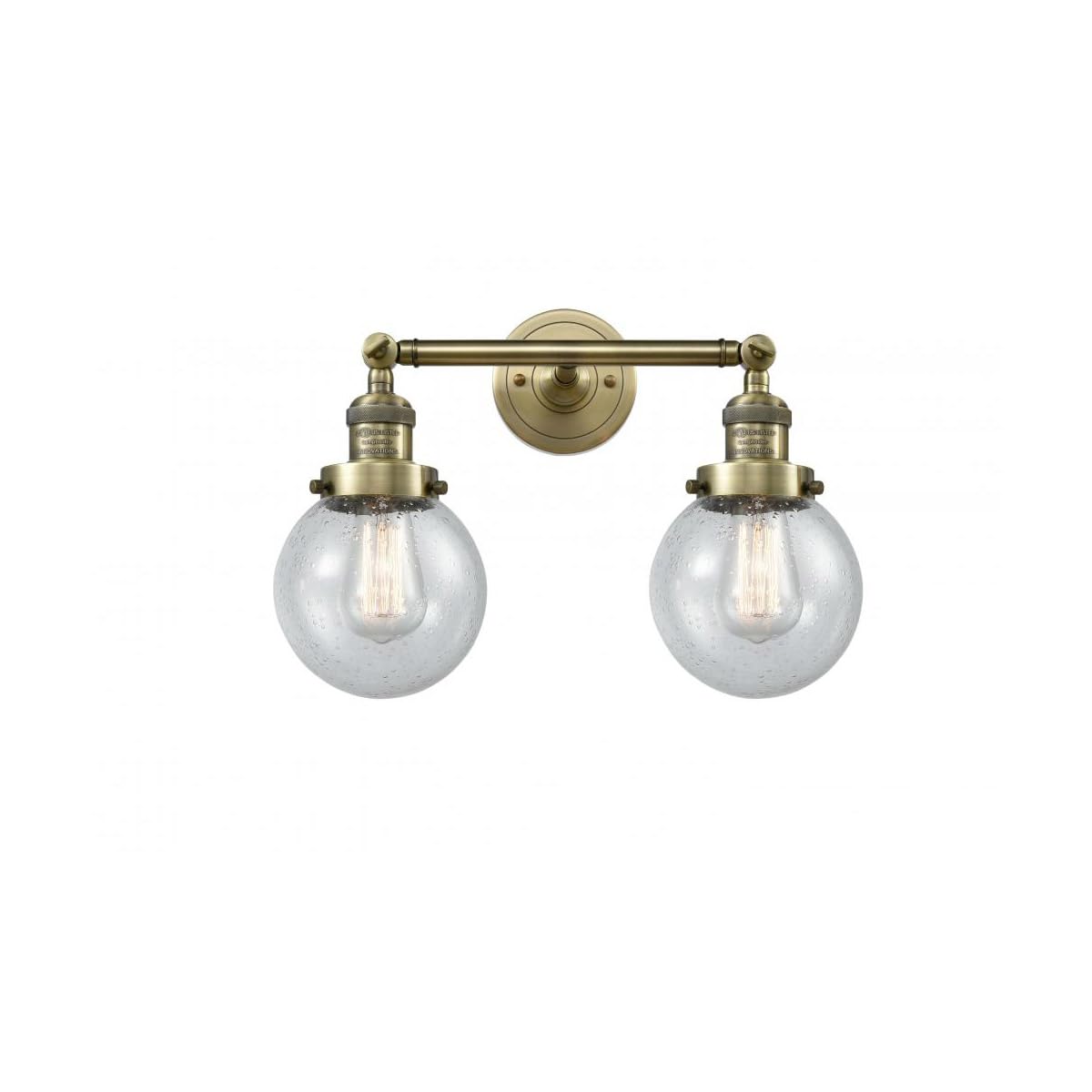 Vintage Dimmable LED Bathroom Light Fixture - 2-Light Antique Brass Finish, Energy Efficient Lighting for Bathroom Vanity or Powder Room