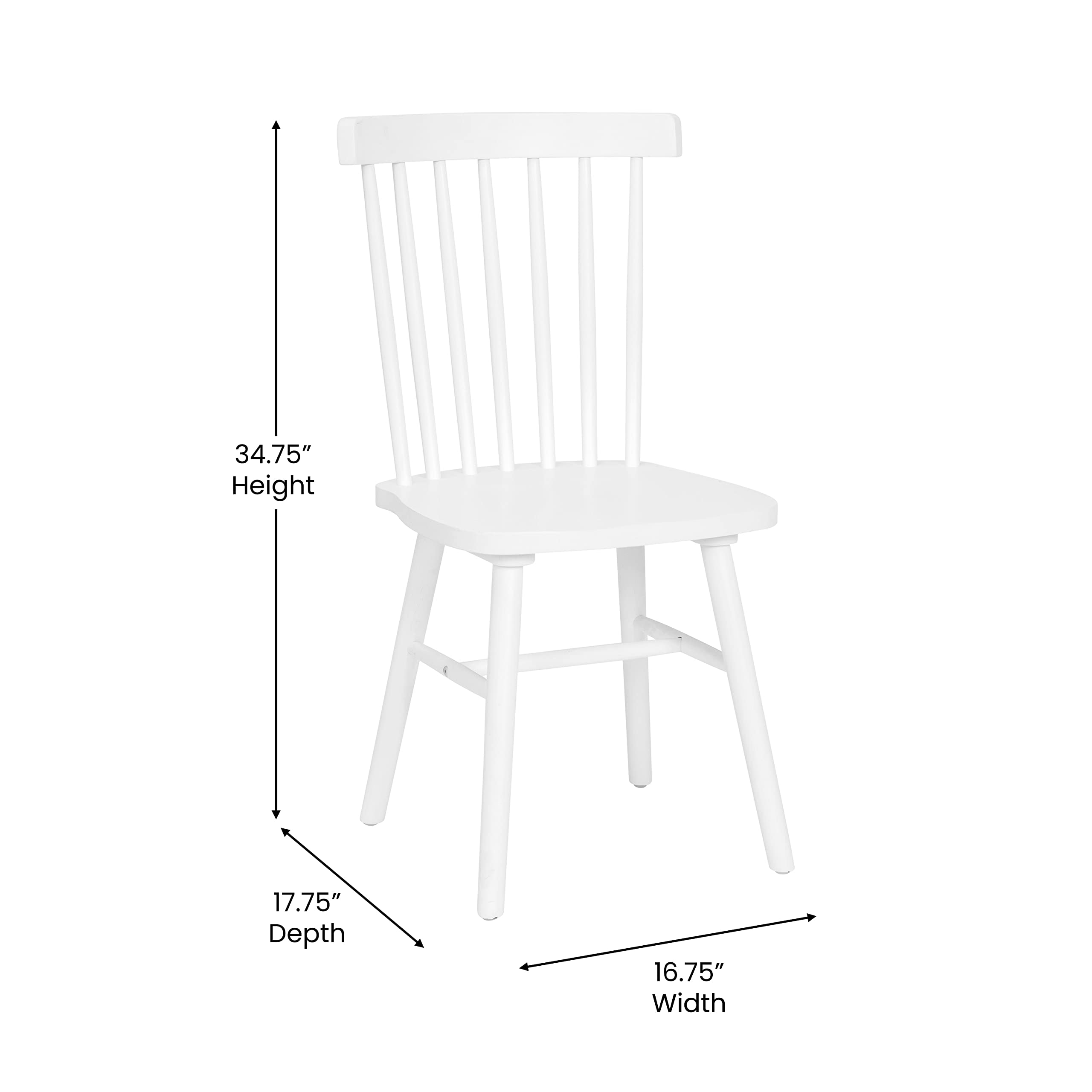 Flash Furniture Ingrid Commercial Grade Windsor Dining Chairs - White Solid Wood Spindle Back Armless Chairs for Kitchen, Dining Room & Restaurant - No Assembly Required - Perfect for Home, Office & Commercial Use