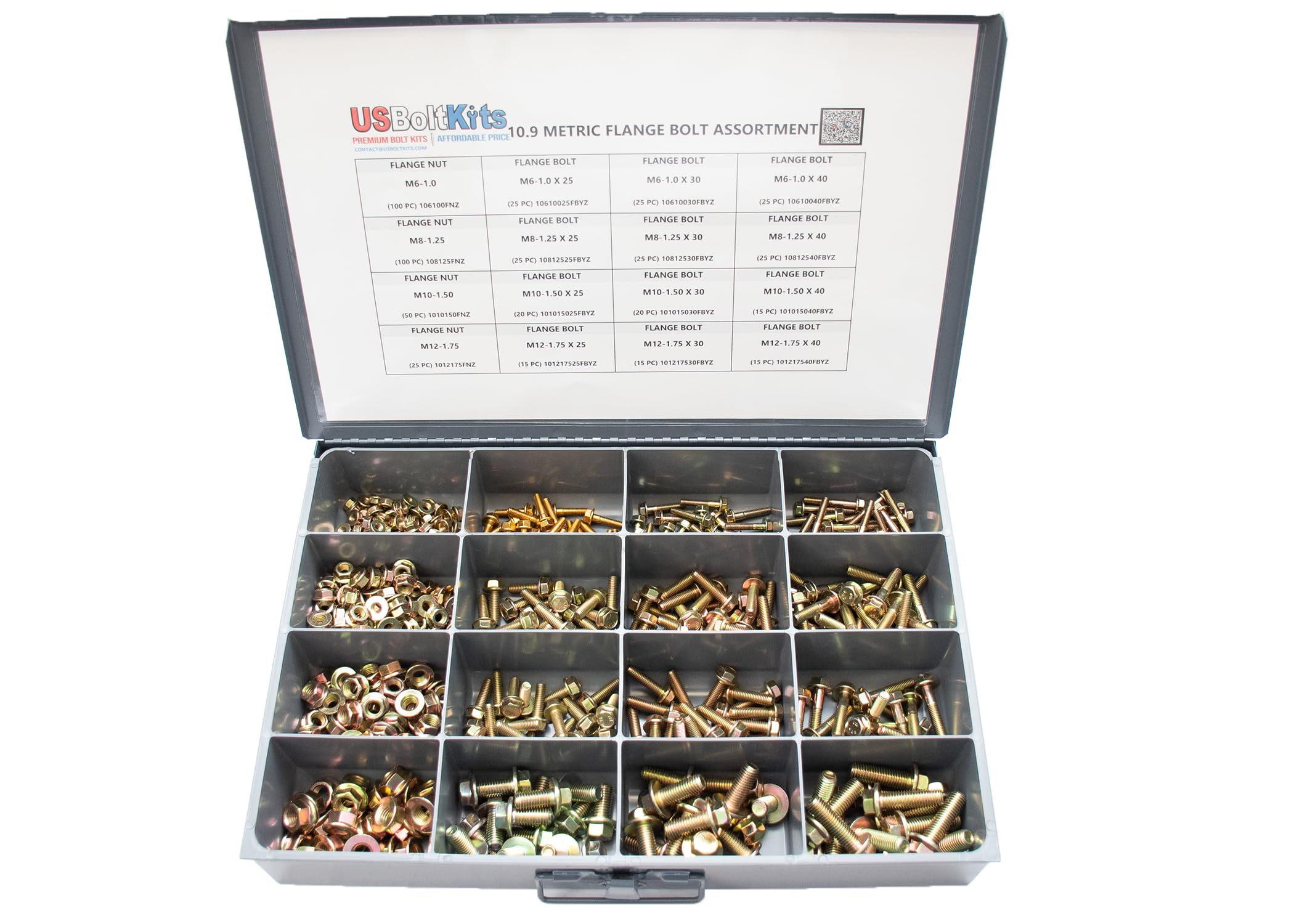 525-Piece Metric Class 10.9 Flange Bolt Assortment Kit - M6 M8 M10 M12 Sizes - High Strength Steel Fasteners for Automotive, Machinery & Construction Projects