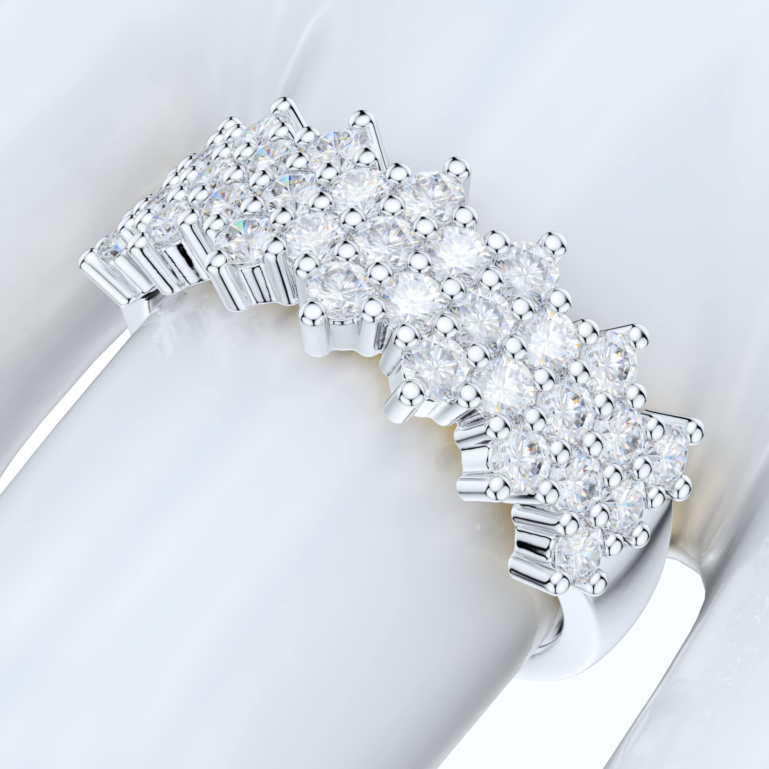 Sterling Silver Honeycomb Wedding Ring with Simulated Diamond or Genuine Moissanite - Half Eternity Band for Women, Bridal Jewelry, Anniversary Gift, Engagement Ring Alternative (Perfect for Weddings, Proposals & Special Occasions)