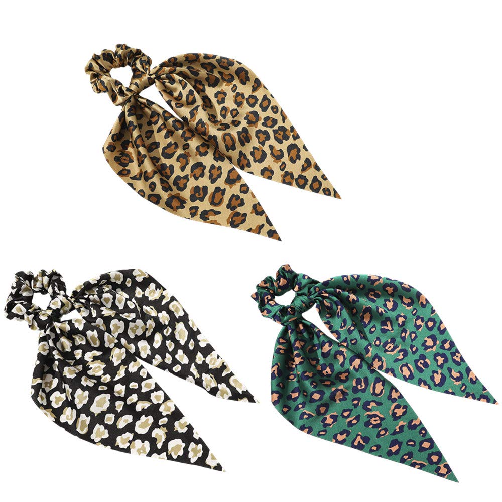 3 Packs Polka Dot Daisy Flower Scarf Scrunchies - Satin Silk Long Tail Hair Bands with Bowknot, Elastic Ponytail Holders & Donut Hair Ties for Women & Girls (Style 8) - Perfect for School, Work, Parties & Everyday Fashion Accessories