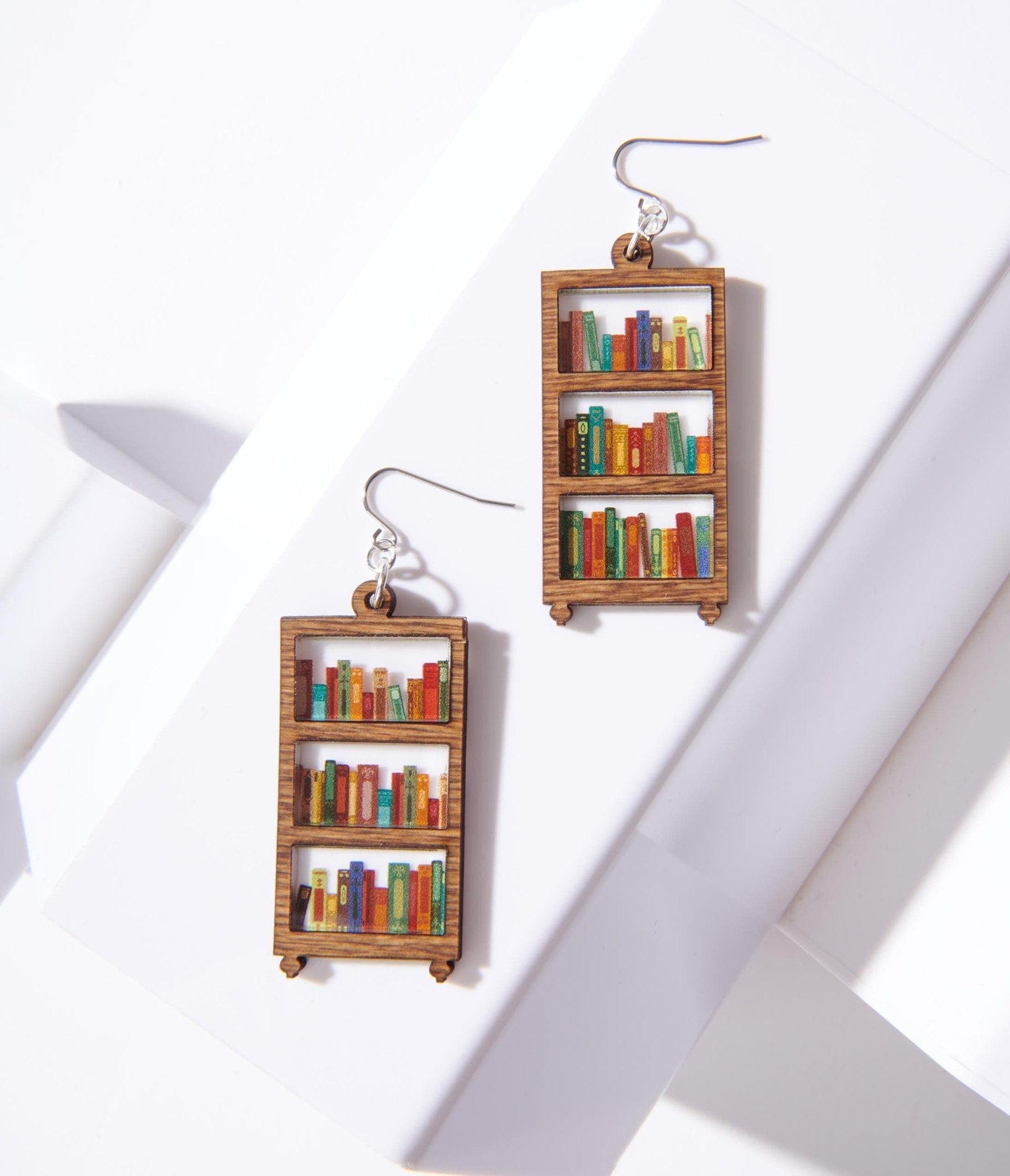 Stylish Bookshelf Dangle Earrings - Trendy Literary Jewelry for Women - Perfect for Book Lovers, Reading Dates & Library Visits