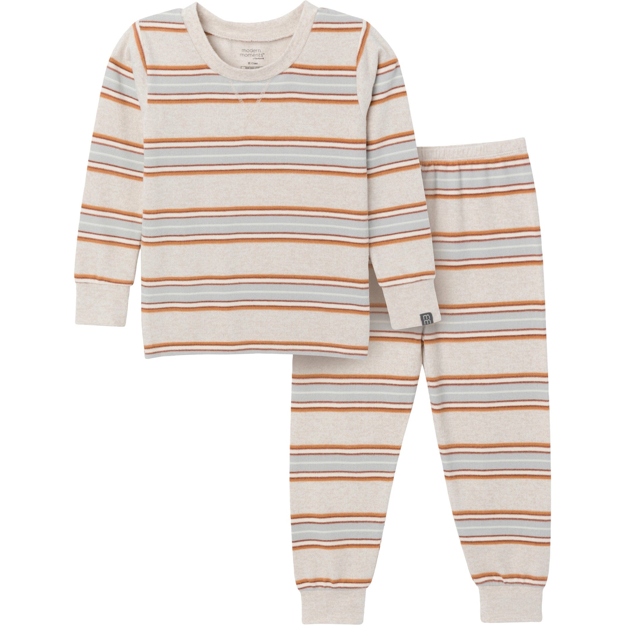 2-Piece Neutral Oatmeal Heather Stripe Hacci Pajama Set for Infants & Toddlers - Soft Baby Sleepwear for Cozy Nights and Playtime