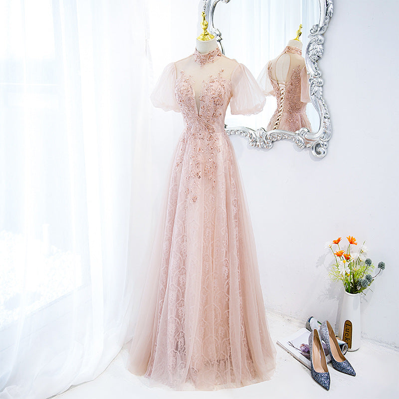 Fairy Pink Tulle Prom Dress for Girls | Formal Party Dress with Short Sleeves | Evening Gown for Homecoming, Sweet 16, Quinceañera & Special Occasions