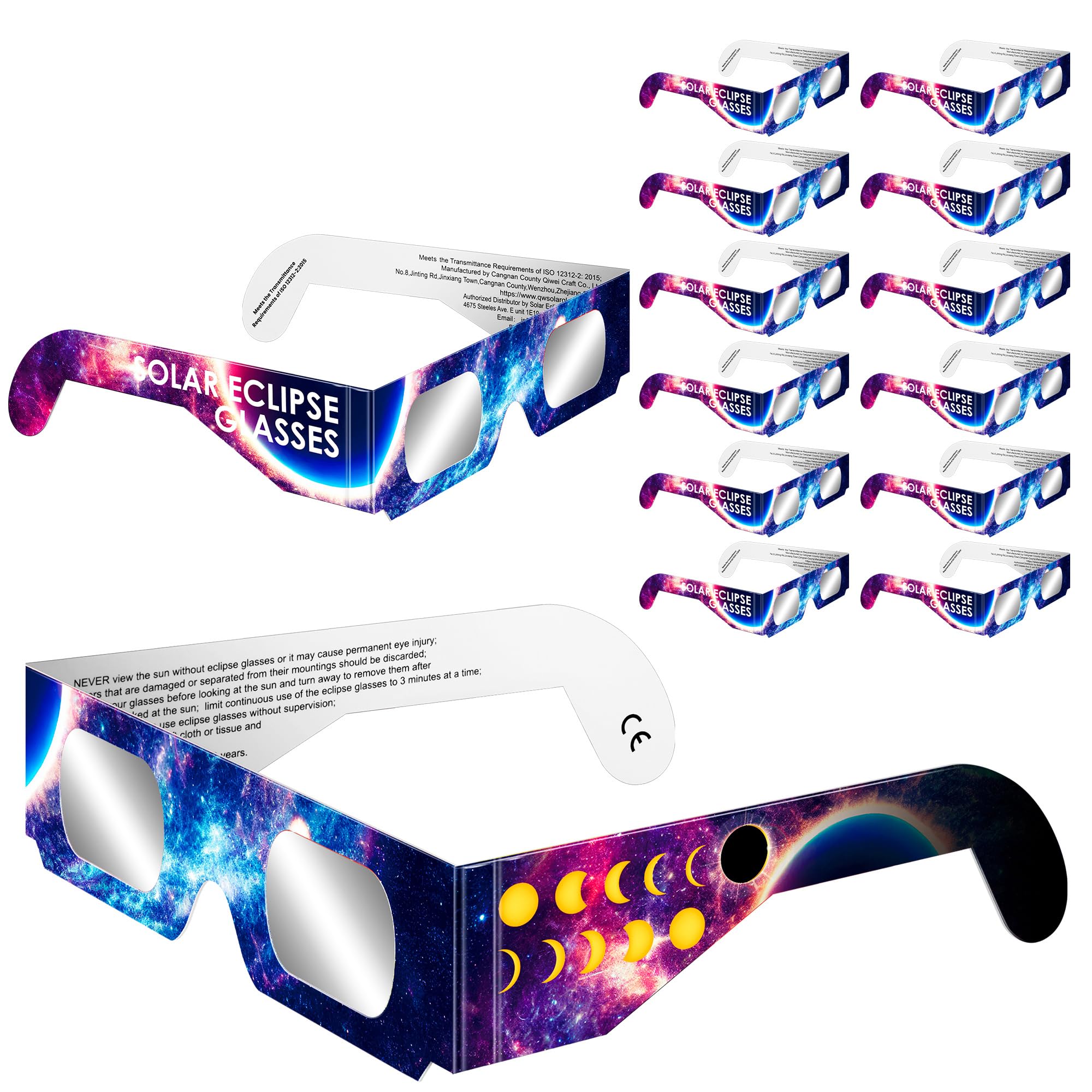 2024 Solar Eclipse Glasses (12 Pack) - CE & ISO Certified Safe for Direct Sun Viewing | AAS & NASA Approved | UV & IR Protection | Perfect for Eclipse Watching, Astronomy Events & Outdoor Activities