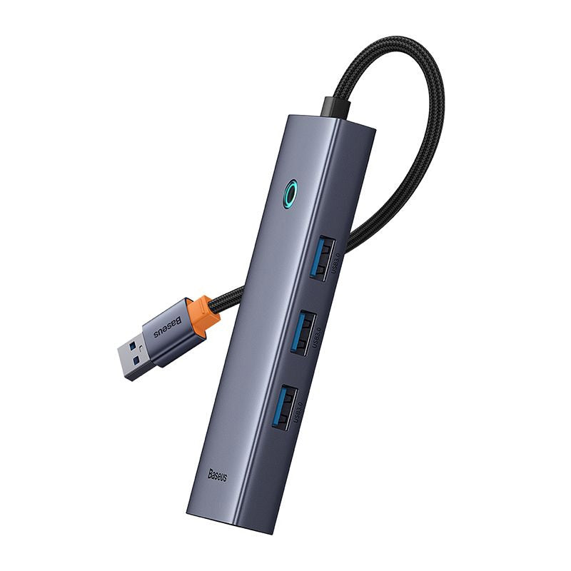 Baseus UltraJoy Series 4-in-1 USB Hub Adapter with 3 USB 3.0 Ports & Ethernet RJ45 - Space Gray - Perfect for Laptop, Desktop & Office Workspace