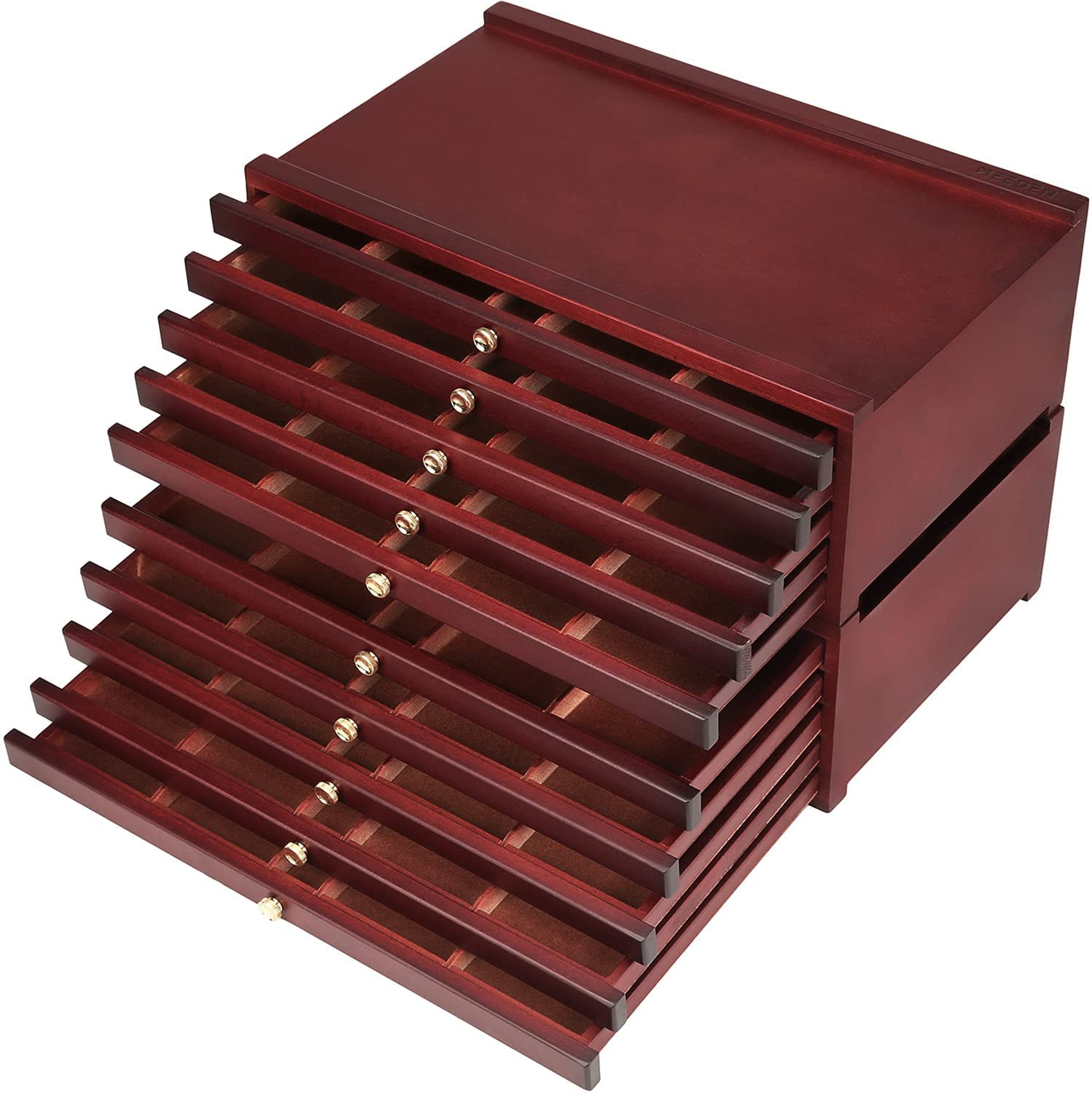 MEEDEN 10-Drawer Wooden Art Supply Organizer - Portable Beechwood Storage Box for Pencils, Brushes, Pastels & Makeup | Artist & Craft Storage Solution with Multiple Compartments (Mahogany) - Perfect for Studio, Classroom & Travel Art Kits