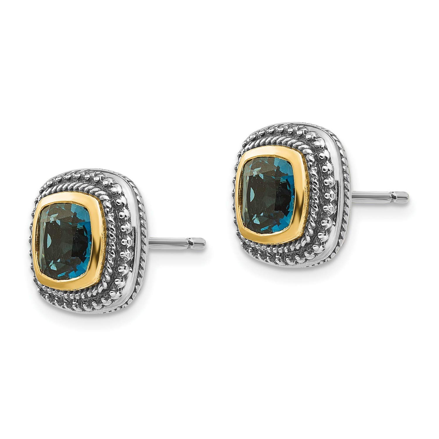 14K Multi-Tone Gold London Blue Topaz Stud Earrings 12x12mm - Elegant Jewelry for Women, Perfect Gift for Birthday, Anniversary & Special Occasions