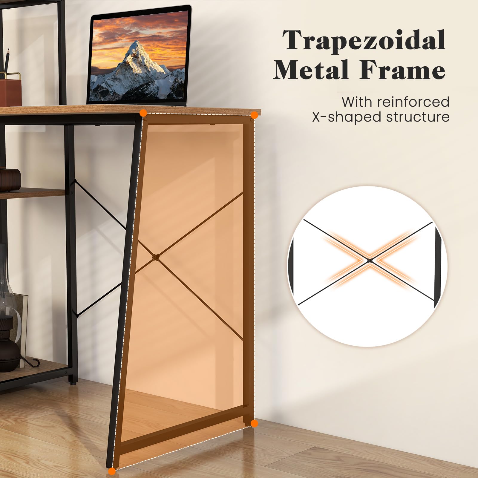 Tangkula Space Saving Computer Desk with 3-Tier Ladder Shelf - Modern Home Office Desk with Metal Frame, Compact Writing Study Table & Storage Bookshelf for Small Spaces (Natural) - Perfect for Home Office, Dorm Room, and Small Apartment Workspaces