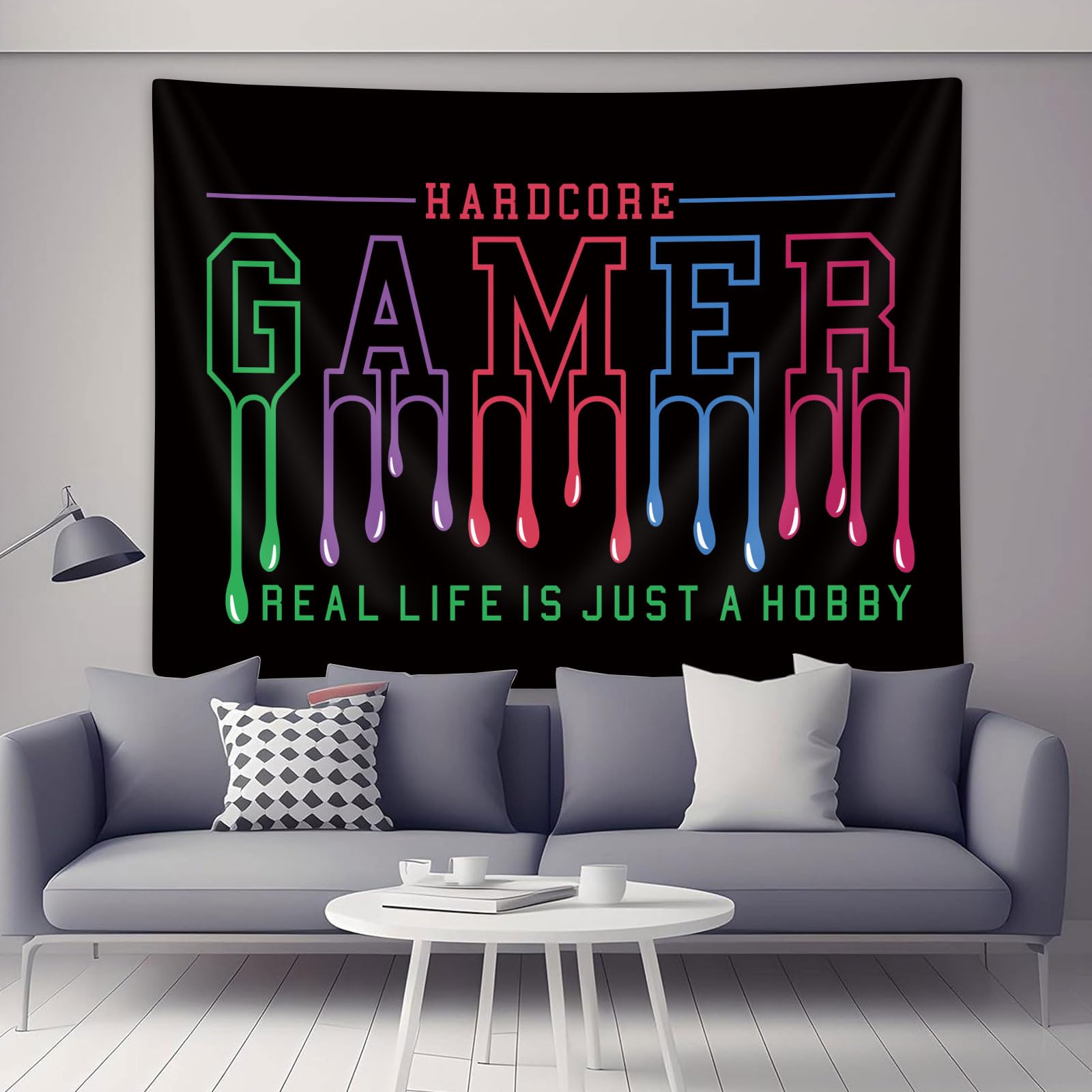 MERCHR Gaming Room Tapestry Wall Hanging - 60x40 Inch Aesthetic Gamer Decor for Boys Bedroom, Living Room & Game Room - Funny Black Wall Art for Gamers | Perfect for Gaming Setup, Streamer Background & Teen Room Decor
