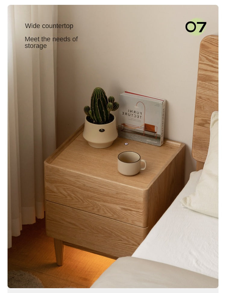 Solid Oak and Ash Wood White Wax Nightstand - Small Bedside Table for Bedroom, Living Room, or Nursery | Rustic Modern Home Decor
