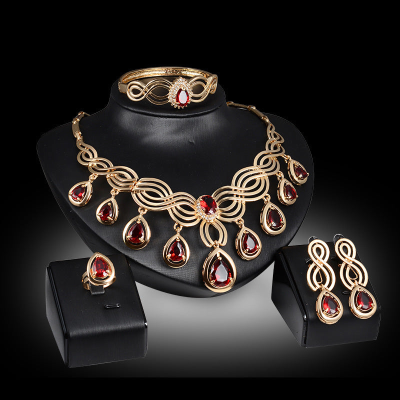 Stylish Alloy Jewelry Set - Fashionable Gemstone Necklace & Earrings for Women | Perfect for Parties, Weddings & Daily Wear