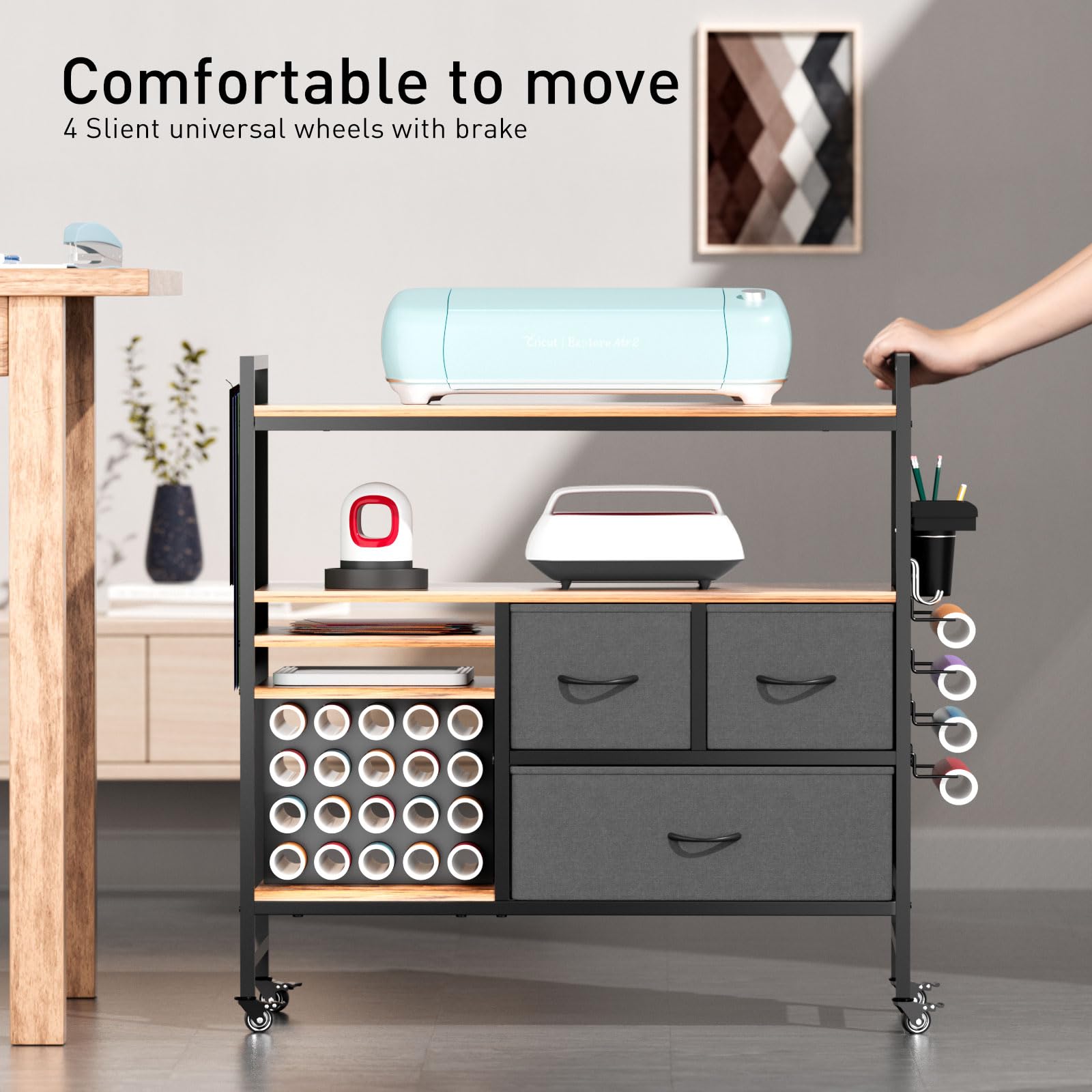 PUNLUXU Craft Storage Organizer for Cricut Machines - Vinyl Roll Holder, DIY Pegboard with Accessories, Rolling Craft Table with Storage Cabinet Workstation PU-01 (Patent Protected) | Perfect for Scrapbooking, Vinyl Cutting & DIY Craft Room Organization