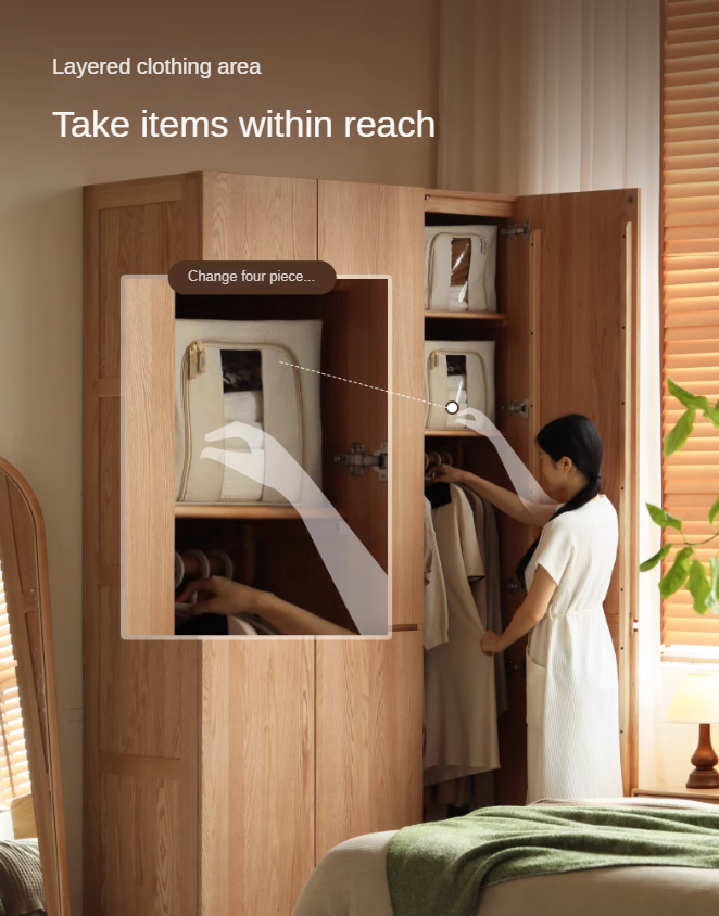 Oak Solid Wood Sectional Wardrobe - Spacious Modular Closet Organizer for Bedroom & Walk-in Closets | Durable Storage Solution for Clothes, Shoes & Accessories