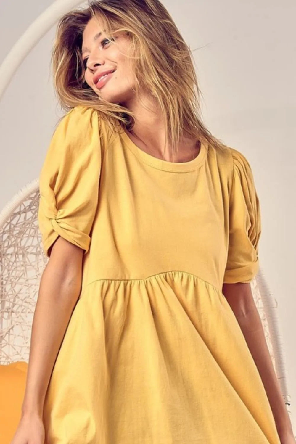 BiBi Cotton Spandex Knit Puff Sleeve Baby Doll Top - Cute Casual Blouse for Women | Perfect for Date Nights, Office Wear & Summer Outfits