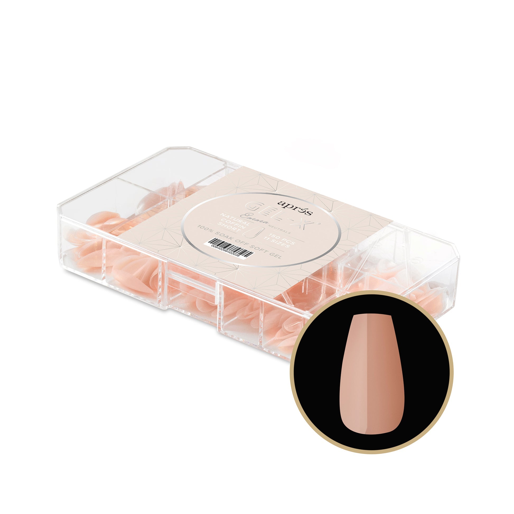 Apres Gel X Tips 2.0 - Emma Natural Coffin Short Nail Extensions (150 Pcs) | Professional Salon Quality Press-On Nails for Home Manicure & Nail Art | Perfect for Weddings, Parties & Everyday Wear