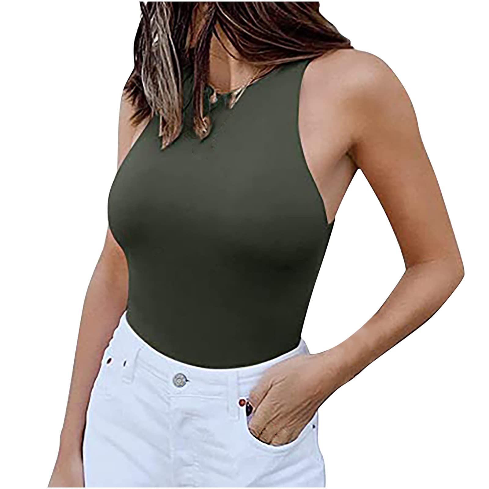 Sexy Women's PVC Sleeveless Bodysuit - Racerback Halter Neck Tank Top, High Waist Leotard & Solid Jumpsuit for Casual Wear | Perfect for Clubbing, Date Nights & Fashion Outfits