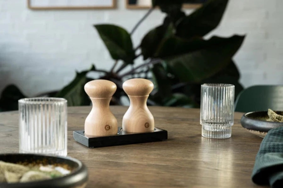 Premium Crush Grind Danish Lyon Salt and Pepper Mill Set - 2 Piece Adjustable Ceramic Grinder for Gourmet Cooking & Dining Table Seasoning