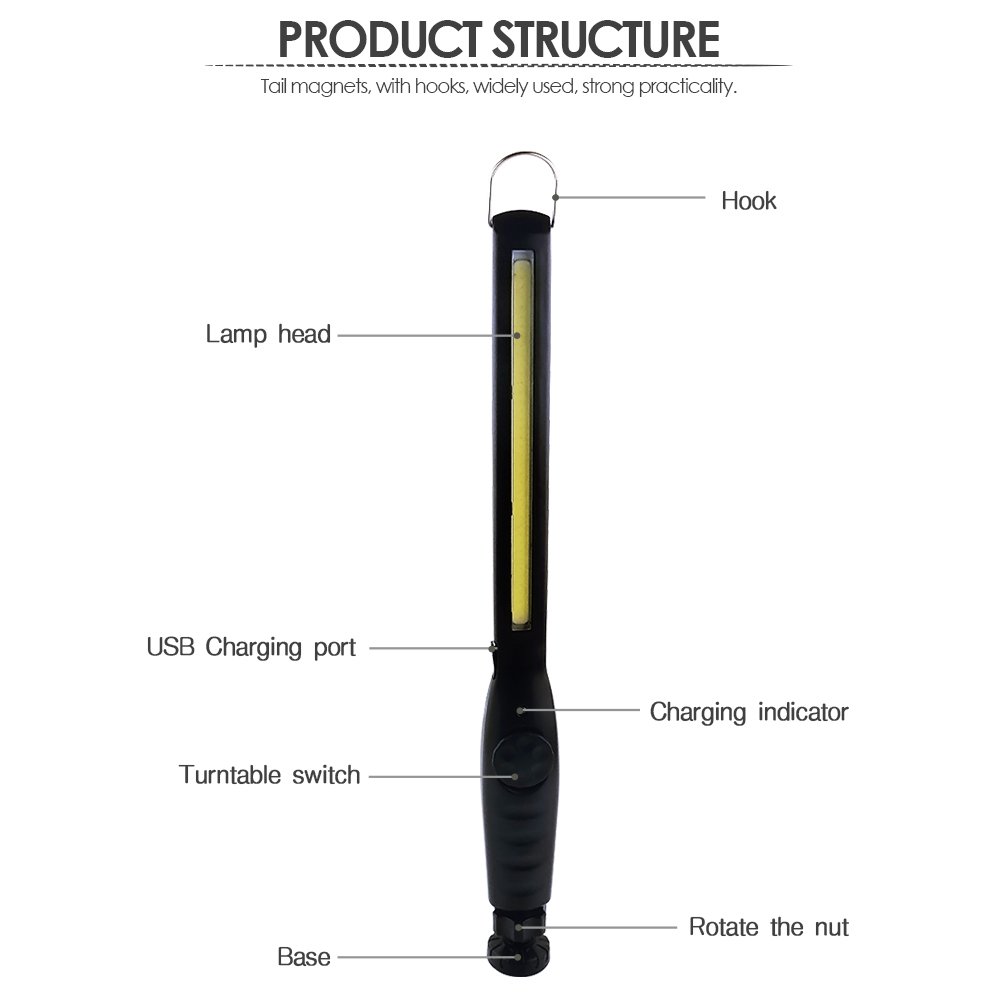 MODOAO Rechargeable COB LED Work Light 700 Lumens - Magnetic Flashlight with USB Cable - Bright Inspection Light for Mechanics, Car Repair, Outdoor Camping & Home Emergency - Durable LED Slim Light for Garage, Workshop & DIY Projects