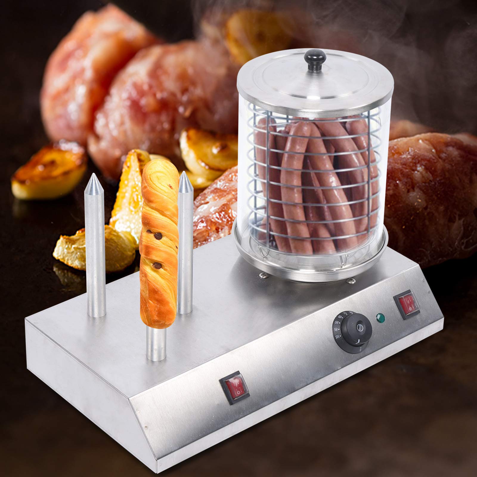 Commercial Stainless Steel Electric Hot Dog Steamer & Roller Machine - Sausage & Bun Warmer for Restaurants, Food Trucks & Events - Perfect for Hot Dog Stands, Carnivals & Concession Businesses