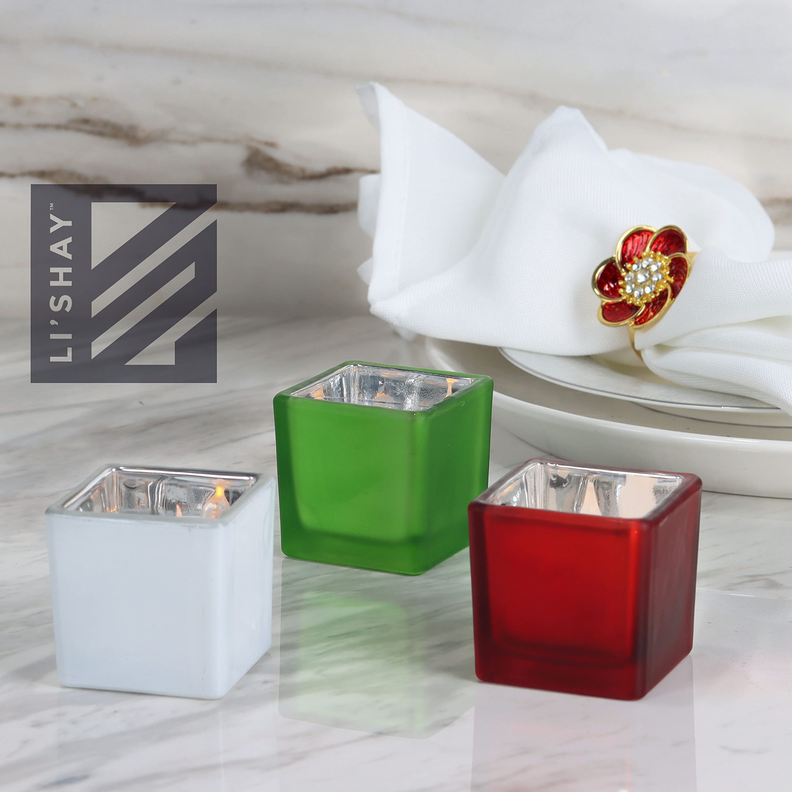 Elegant Green Square Tealight Candle Holder Set of 3 - Perfect for Home Decor, Wedding Centerpieces & Romantic Ambiance