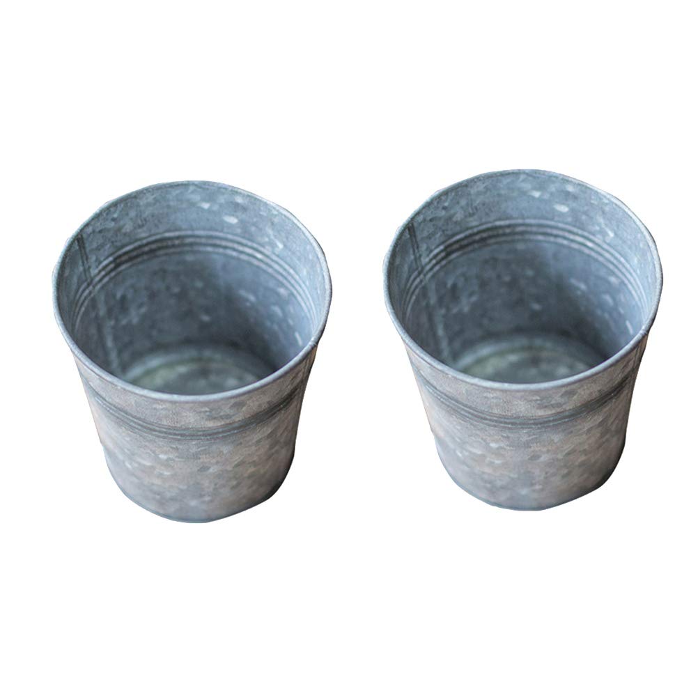 Vintage Flower Pot Bucket Planter - 2 Pack Round Gardening Pots for Indoor & Outdoor Plants - Retro Garden Decor for Home, Patio, Balcony & Yard
