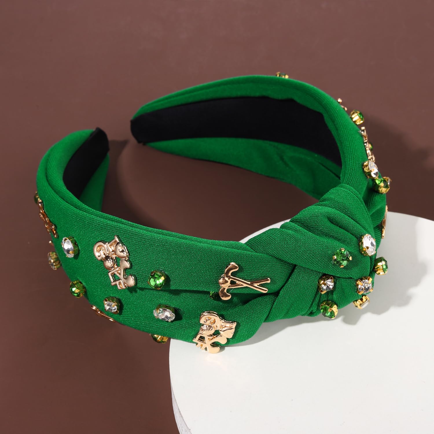 Elegant White Pearl Rhinestone Golf Headband for Women - Wide Knotted Jeweled Hair Accessory for Sports, Game Day & Casual Wear - Perfect Gift for Golf Lovers (Green)