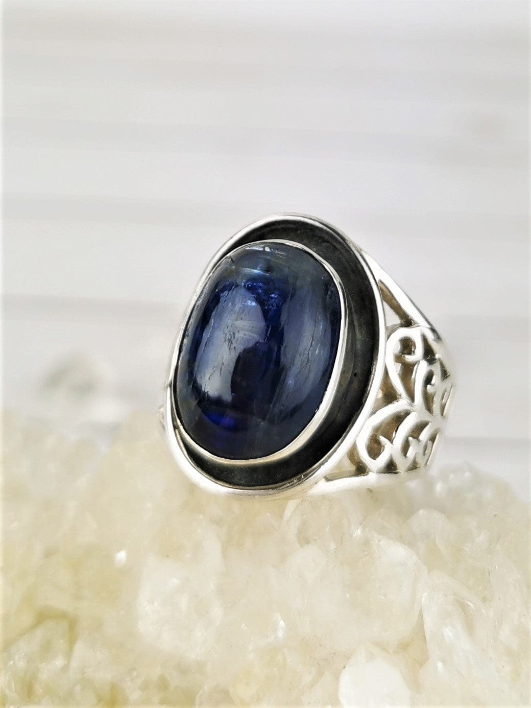 Blue Kyanite Ring for Women - Size 6.75 Sterling Silver Healing Crystal Jewelry - Perfect for Meditation, Energy Healing & Spiritual Gifts